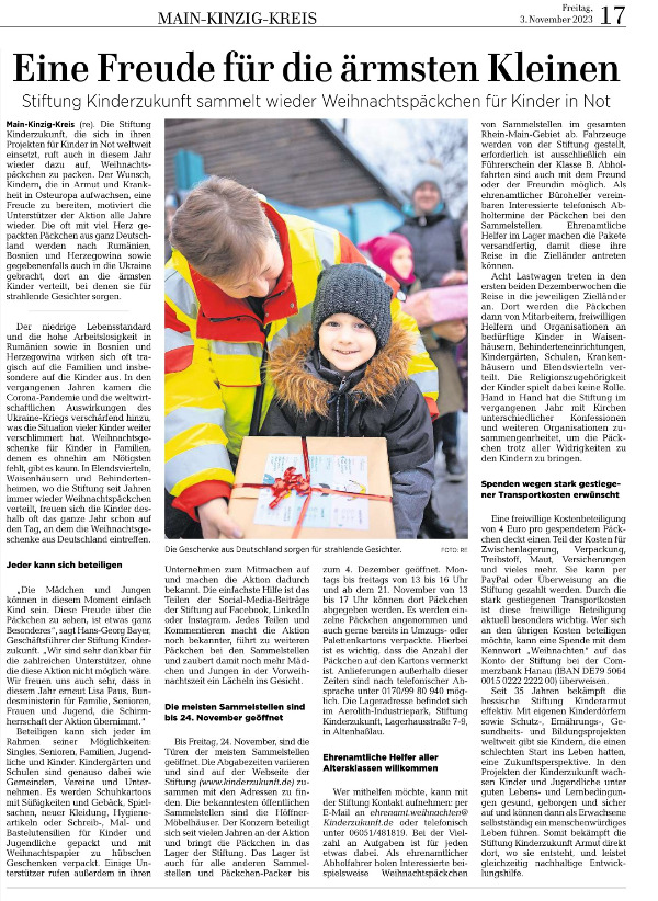 Eine Freude für die ärmsten Kleinen