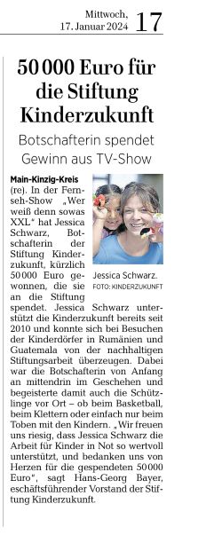 50.000 Euro für die Stiftung Kinderzukunft